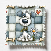 Blauw en grijs patchwork hondenpatroon huisdierver schort