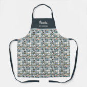 Blauw en grijs patchwork hondenpatroon huisdierver schort (Voorkant)