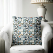 Blauw en grijs patchwork hondenpatroon