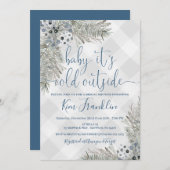 Blauw en grijs Plaid Winter Vrijgezellenfeest Invi Kaart (Voorkant / Achterkant)