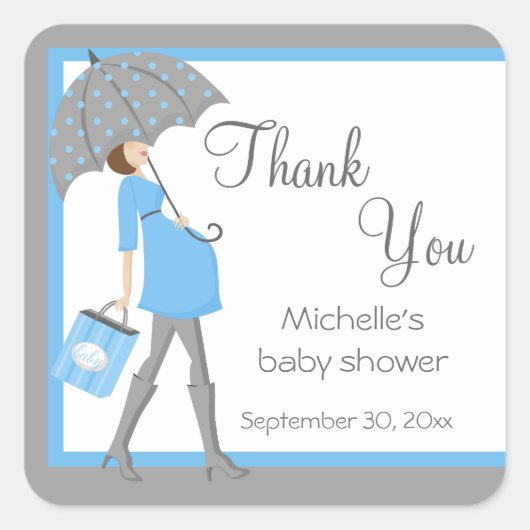 Blauw en grijs Shopper Baby shower Stickers (Voorkant)