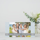 Blauw en grijs sneeuwvlokkerig kerstkaart (Staand voorkant)