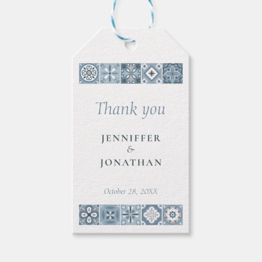 Blauw en grijs spaans tegels hart Gift Label Cadeaulabel (Voorkant)