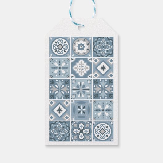Blauw en grijs spaans tegels hart Gift Label Cadeaulabel (Achterkant)