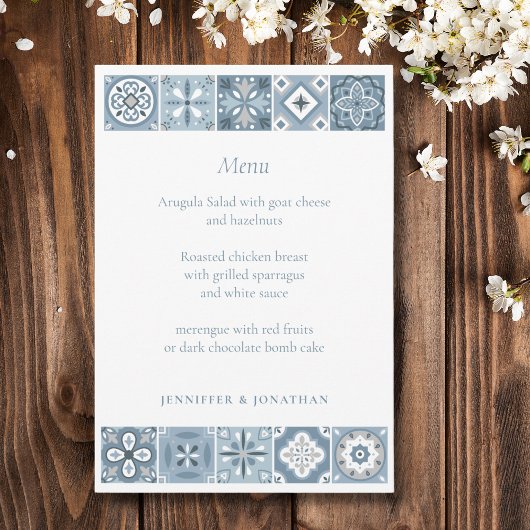 Blauw en grijs Spaans tegels menu