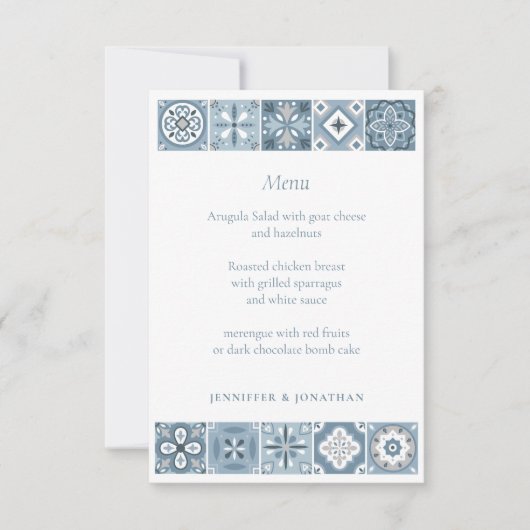 Blauw en grijs Spaans tegels menu (Voorkant)