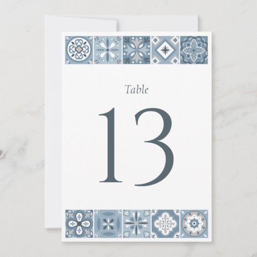 Blauw en grijs Spaans tegels tafelnummer (Voorkant)