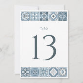 Blauw en grijs Spaans tegels tafelnummer (Achterkant)