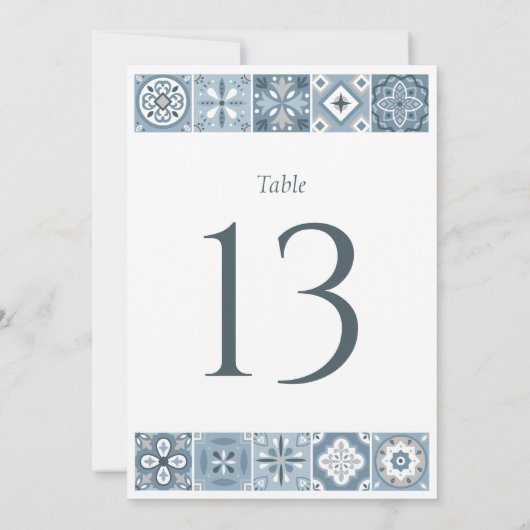 Blauw en grijs Spaans tegels tafelnummer (Achterkant)