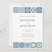 Blauw en grijs Spaans tegels uitnodiging (Voorkant)