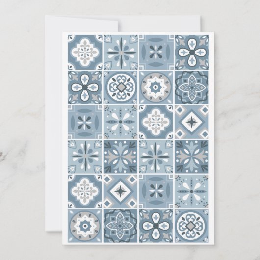 Blauw en grijs Spaans tegels uitnodiging (Achterkant)