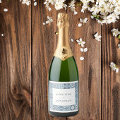 Blauw en grijs Spaans tegels uitnodiging Sparkling Wijnetiket