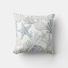 Blauw en grijs strand ster zee ster schelp patroon kussen