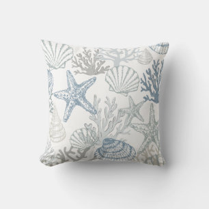 Blauw en grijs strand ster zee ster schelp patroon kussen