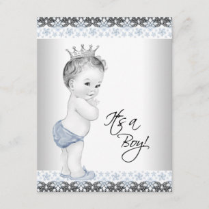 Blauw en grijs vintage babyshower voor jongen kaart