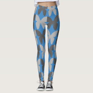 Blauw en grijs vlinderpatroon leggings