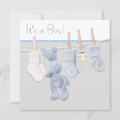 Blauw en grijs waslijn Baby shower Kaart (Voorkant)