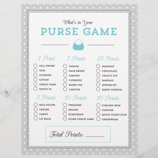 Blauw en grijs wat zit er in je tas? Game (Voorkant)