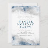 Blauw en Grijs Waterverf Winter Vakantie Party Kaart (Voorkant)