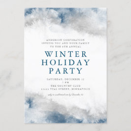 Blauw en Grijs Waterverf Winter Vakantie Party Kaart