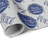 Blauw en grijs wintersolstice blessed Yule Cadeaupapier (Rol Hoek)
