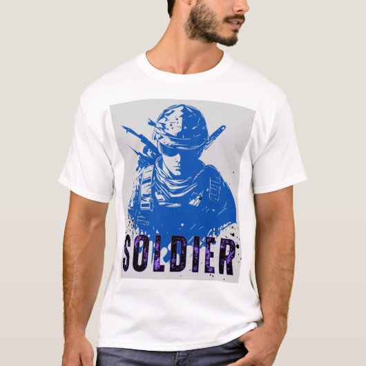 Blauw en grijs Wit Eenvoudige Minimalistische Sold T-shirt (Voorkant)