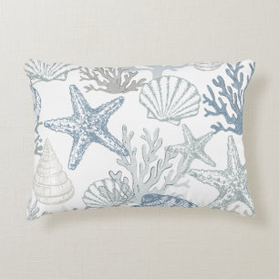 Blauw en grijs zeester schelp strand ontwerp accent kussen