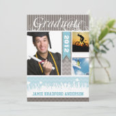 Blauw en grijs Zig Zag Senior 3 Afbeeldingen Klass Aankondiging (Staand voorkant)