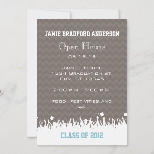 Blauw en grijs Zig Zag Senior 3 Afbeeldingen Klass Aankondiging (Achterkant)