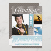 Blauw en grijs Zig Zag Senior 3 Afbeeldingen Klass Aankondiging (Voorkant / Achterkant)