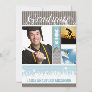 Blauw en grijs Zig Zag Senior 3 Afbeeldingen Klass Aankondiging