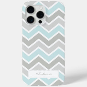 Blauw en Grijs Zigzag Chevron Patroon iPhone 15 Pro Max Hoesje