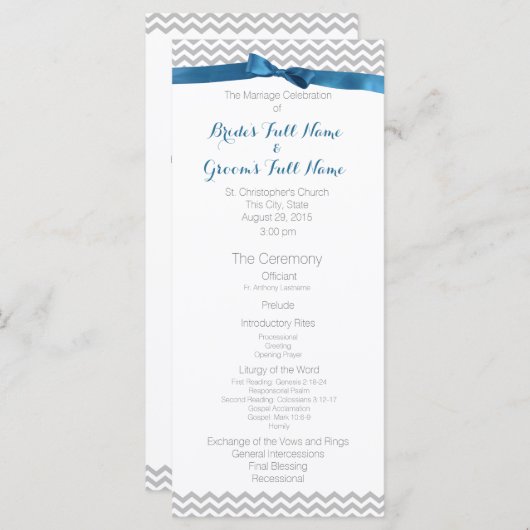 Blauw en Grijs Zigzag Patroon Wedding Programma Programmakaart (Voorkant / Achterkant)