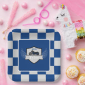 Blauw- en grijscontroles en motorfietsen papieren bordje (Feest)