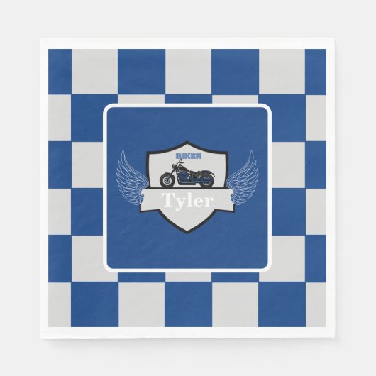 Blauw- en grijscontroles en motorfietsen servet (Voorkant)