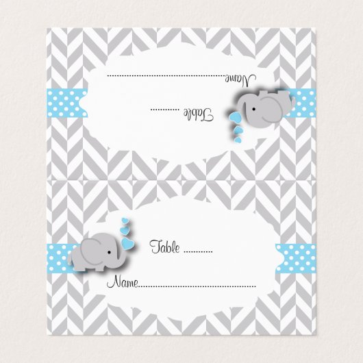 Blauw- en grijze Baby shower | Kaarten plaatsen (Buitenkant ongevouwen)