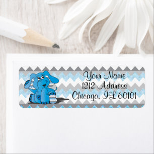 Blauw en grijze Chevron Elephant Etiket