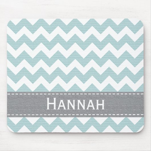 Blauw en grijze Chevron Striped Mousepad Muismat (Voorkant)