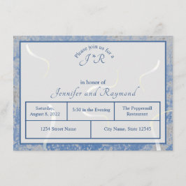 Blauw- en grijze marmer Monogramed repetitief dine Informatiekaartje