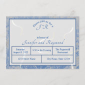 Blauw- en grijze marmer Monogramed repetitief dine Informatiekaartje (Voorkant)