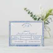 Blauw- en grijze marmer Monogramed repetitief dine Informatiekaartje (Staand voorkant)