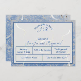 Blauw- en grijze marmer Monogramed repetitief dine Informatiekaartje