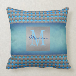 Blauw- en grijze pokadopatronen kussen