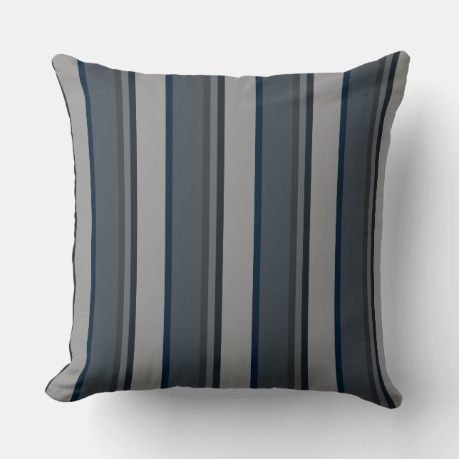 Blauw en grijze strepen kussen (Voorkant)