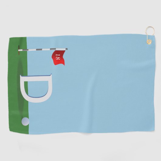 Blauw en Groen 18e Hole Golfer Monogram Golfhanddoek (Horizontaal)