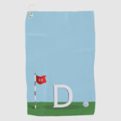 Blauw en Groen 18e Hole Golfer Monogram Golfhanddoek (Voorkant)