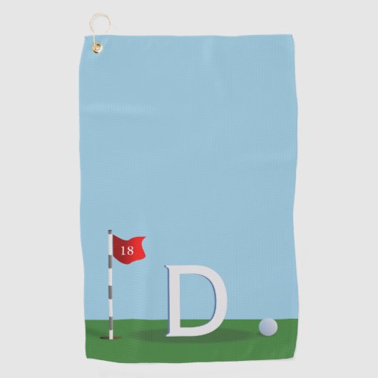 Blauw en Groen 18e Hole Golfer Monogram Golfhanddoek (Voorkant)
