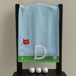 Blauw en Groen 18e Hole Golfer Monogram Golfhanddoek