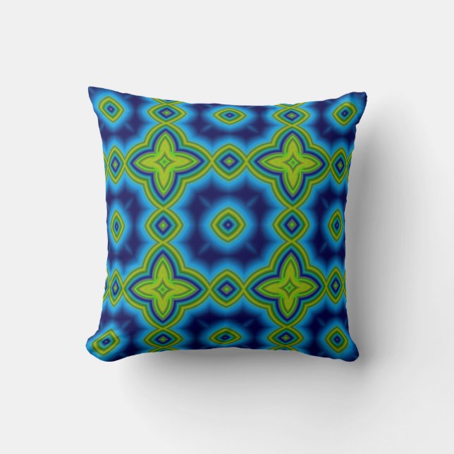 Blauw en groen abstract Marokkaans geometrisch pat Kussen (Voorkant)