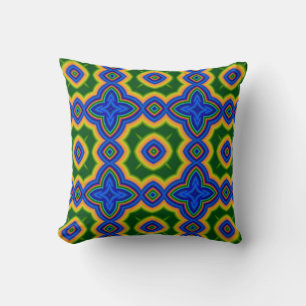 Blauw en groen abstract Marokkaans geometrisch pat Kussen